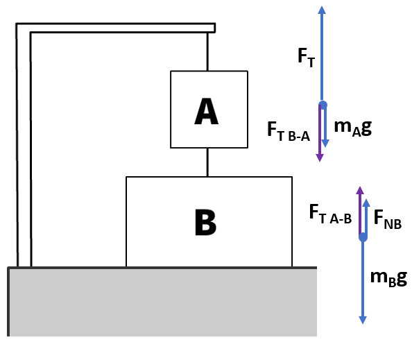 Two Hanging Boxes Tension and Normal Force